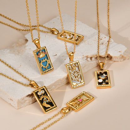 vakkv  Electroplated Real Gold Vintage Tarot Brand Tarot Rhinestone Drip Square Plate Necklace Female Stainless Steel Ins High Praise Hot Style