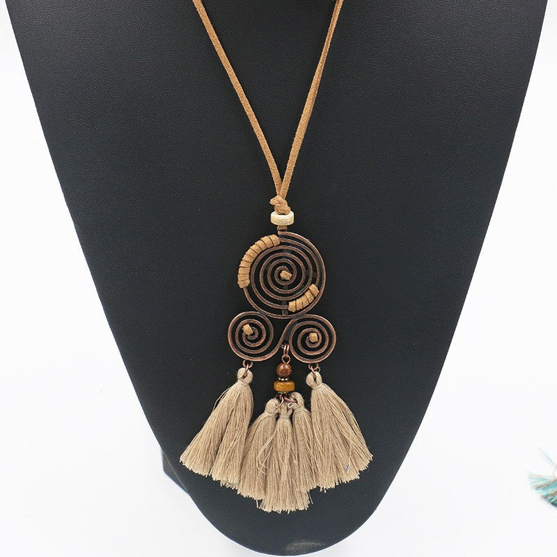 Cross-Border Hot Sale Long HOTan and NEWn Style Necklace Bohemian Style Tassel Flowers Pendant Ethnic Style Retro Necklace Wholesale