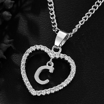 In Stock Direct Selling Exclusive for Cross-Border Letter Necklace 26 Letter Heart-Shaped Zircon Necklace Jewelry Love Heart Pendant Necklace