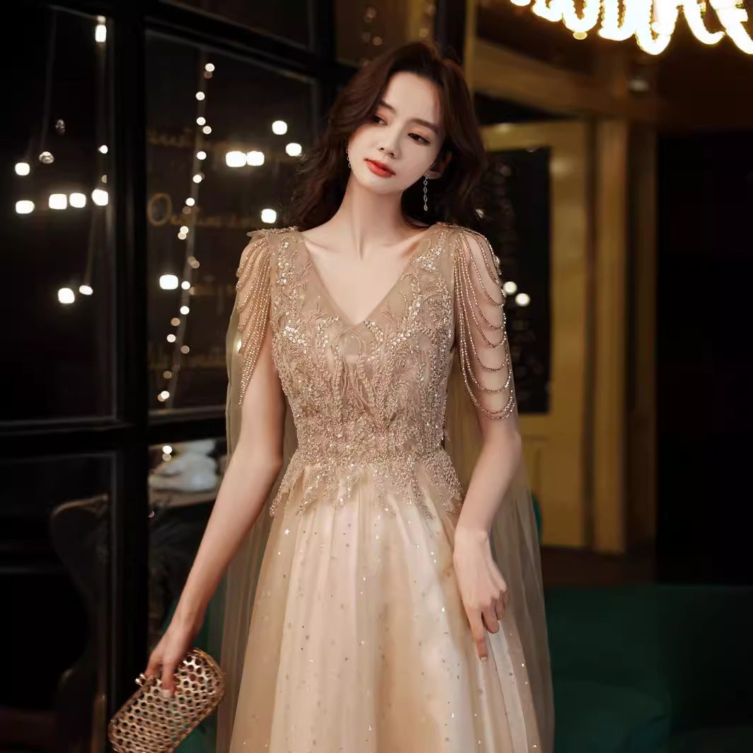 VSKKV Banquet Evening Dress for Women  New Spring Elegant Graceful Party Long Art Exam Slimming Evening Dress High-End