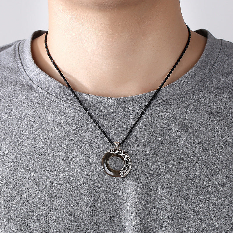 vakkv  S925 Sterling Silver Zodiac Necklace Personalized Simple Obsidian Internet Celebrity Clavicle Chain Jewelry Sterling Silver Pendant for Men and Women