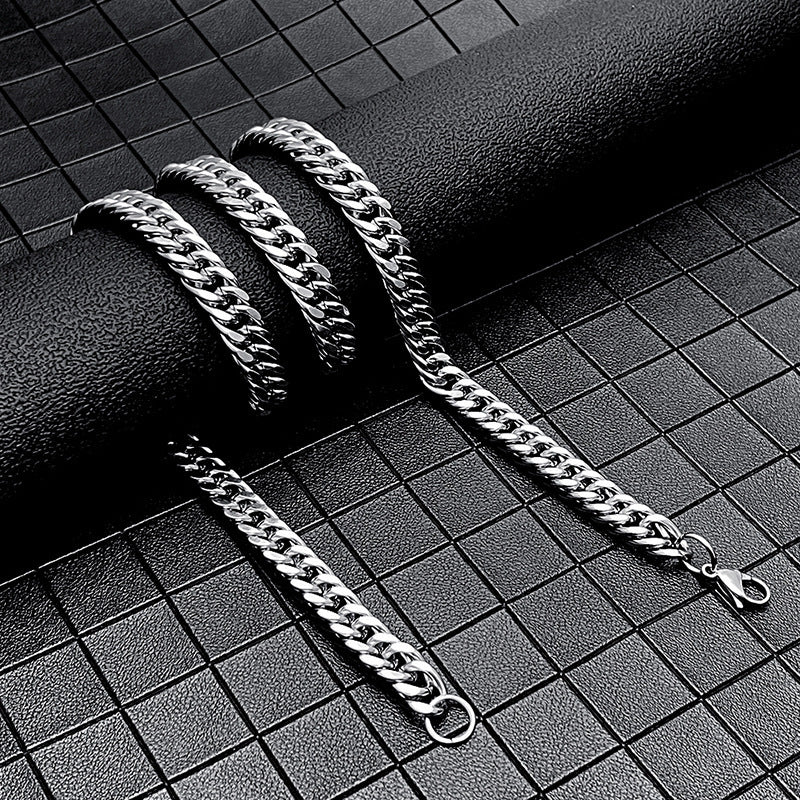 New Double-Layer Woven Polished Cuban Link Chain Men's Necklace Stainless Steel Necklace Ornament Men and Women All-Matching Necklace Ornament