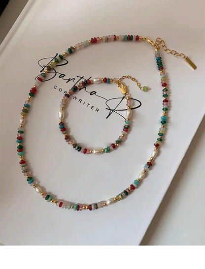 Natural Stone Freshwater Colorful Pearl Glaze Dopamine Beaded Necklace Women's All-Match High Sense Summer Necklace Jewelry