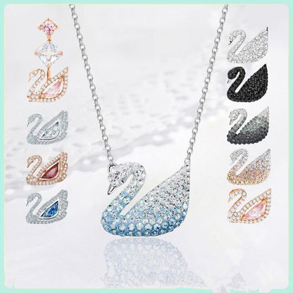 VAKKV Shijia 1:1 High Version Gradient Blue Black Swan Necklace Female Polo Crystal Swan Clavicle Chain Factory Delivery