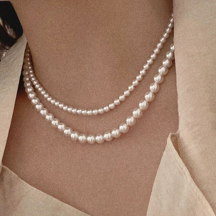 vakkv  Fever Same Style Shijia Pearl Necklace Female Necklace Accessories Korean Style Twin Clavicle Chain Jewelry  Hot Sale