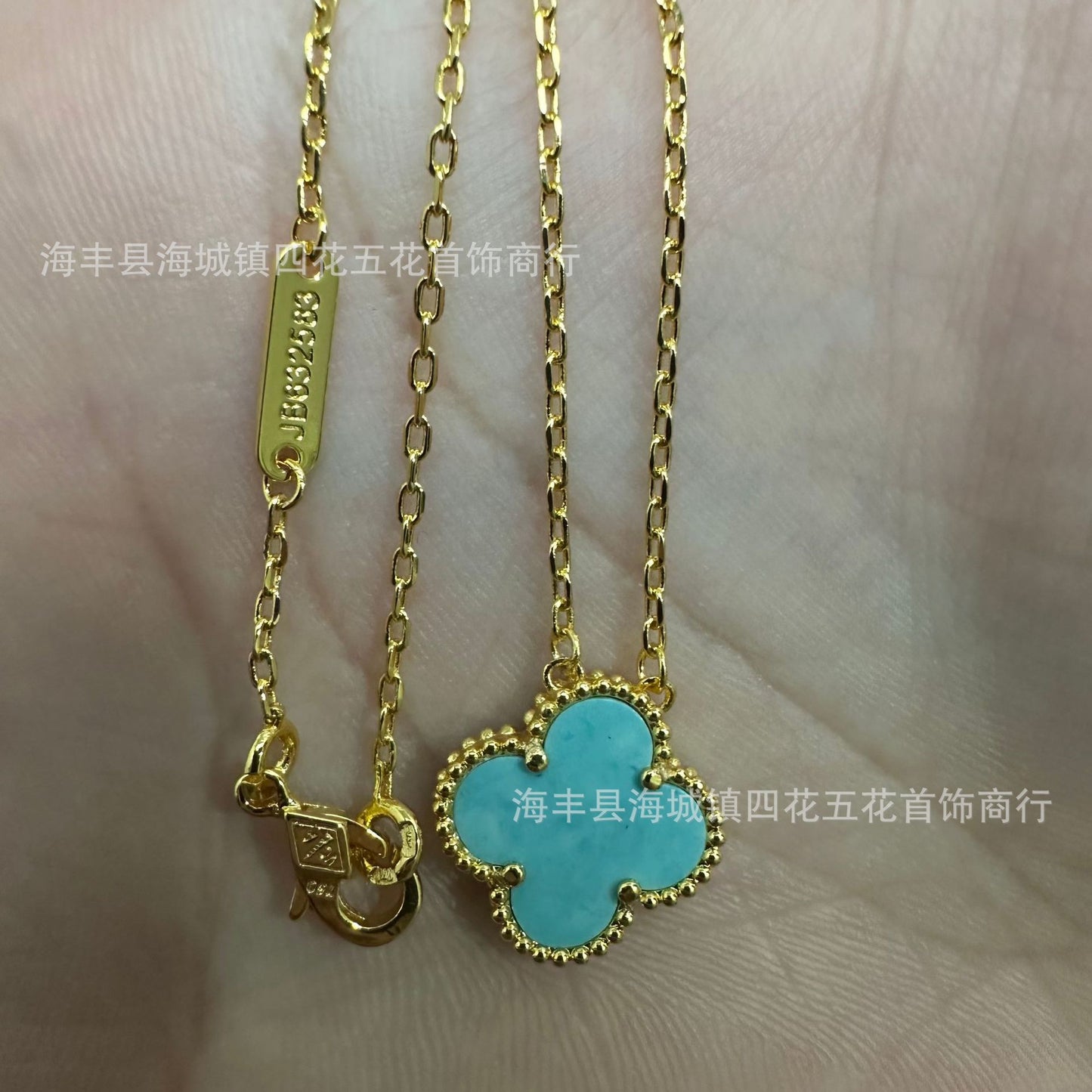 High Version V Gold NOVEMBER'S Clover Necklace Single Flower Natural Fritillary Agate Pendant Double-Sided Clover Clavicle Chain