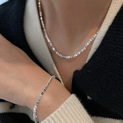 Light Luxury Minority Design S925 Sterling Silver Triangle Small Pieces of Silver Necklace Women's High-Grade Versatile Fashion Short Necklace Fashion