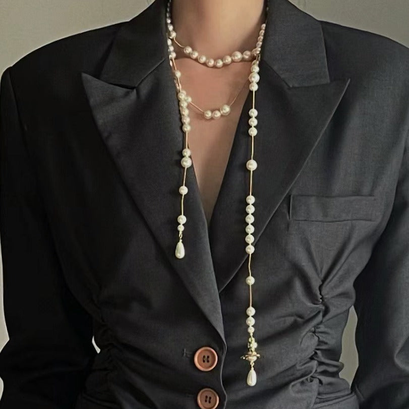 vakkv Xiempress Weiwei'an Pearl Sweater Chain Broken Pearl Multi-Layer Tassel Three-Dimensional Long Necklace All-Match