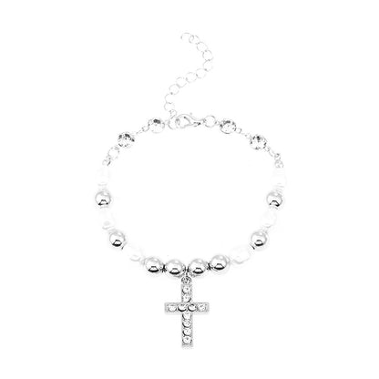 vakkv Full Diamond Cross Pearl Necklace Isn Style Hip Hop Niche Personality Punk Summer New Accessories Accessories Wholesale