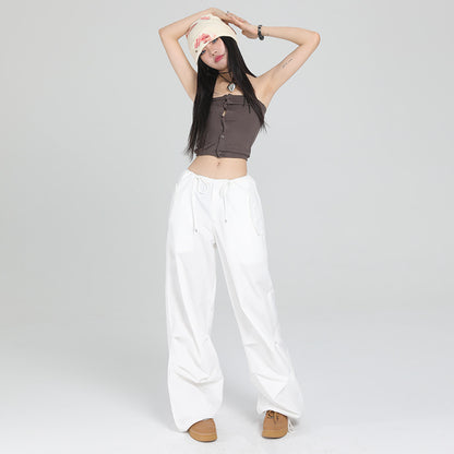 White Wide-Leg Overalls Women's New Summer  Thin Straight Loose High Waist Drooping Slimming Casual Pants