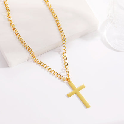 Cross-Border New Arrival Men's and Women's Metal Gold Hemp Flowers Chain Simple Cross Necklace Titanium Steel No Fading Necklace Ornament