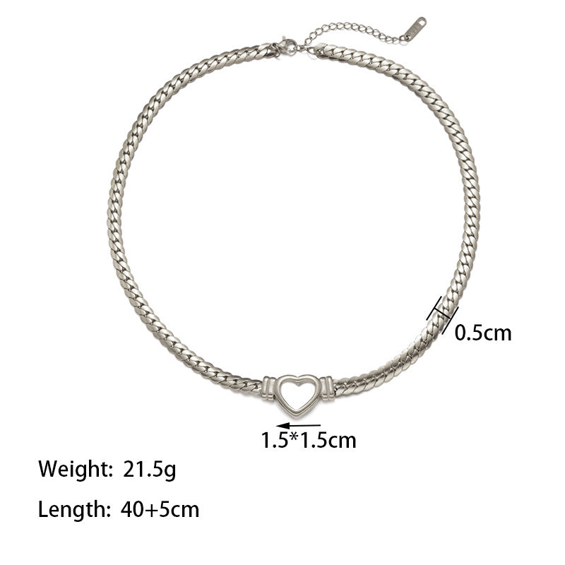 Heart-Shaped Stainless Steel Necklace Women's Light Luxury Personalized Snake Bone Chain Cross-Border Stainless Steel Ornament Wholesale New Style Collarbone Necklace