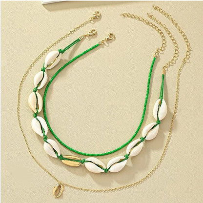 vakkv  Hot Sale Clavicle Chain Multi-Layer Accessories Women's Bohemian Style Bead Shell Pendant Necklace