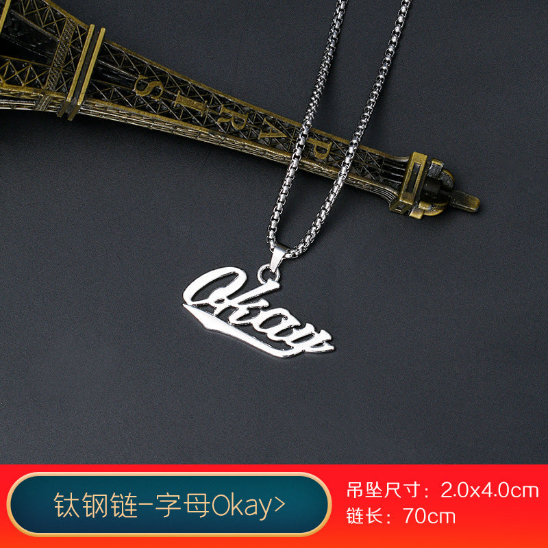 vakkv Fashion Brand Titanium Just Hip Hop Style Necklace Men and Women Ins Cold Talk Wind All-Match Sweater Chain Punk Pendant Long Accessories