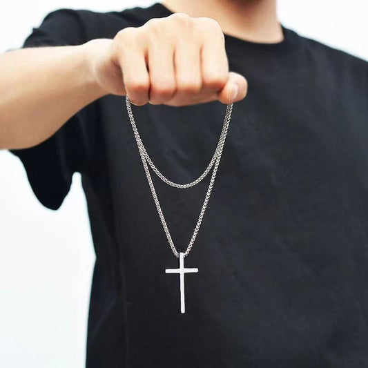 vakkv  Cross-Border HOTan and NEWn New Titanium Steel Cross Necklace Men's Fashionable All-Matching Stainless Steel Cross Pendant Sweater Chain Accessories