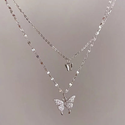 VAKKV INS Cold Butterfly Double-Layer Necklace Non-Fading Trendy Clavicle Chain Temperament Twin Necklace Internet Celebrity Joker Women