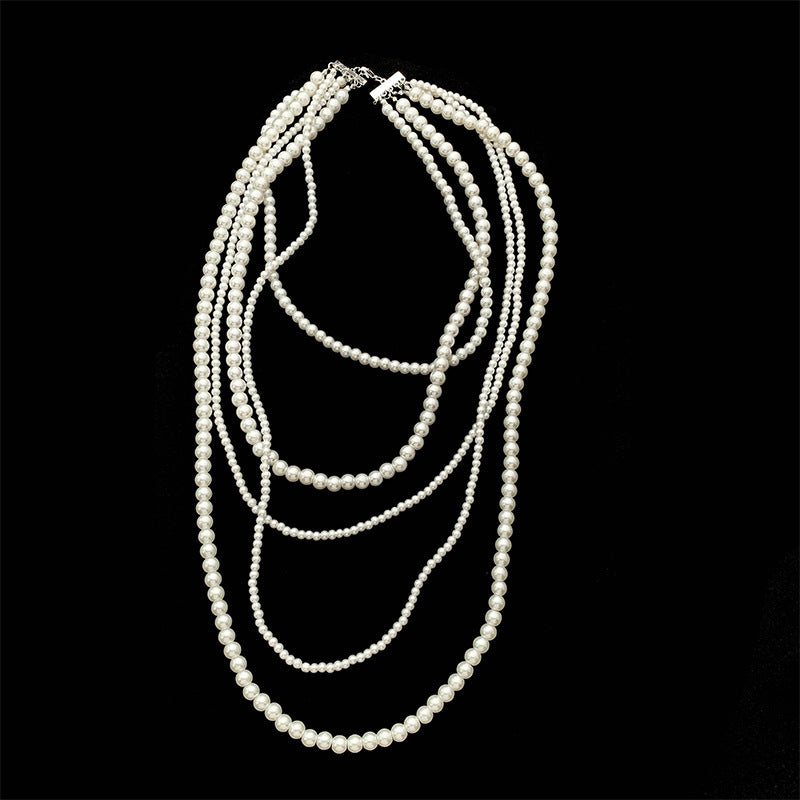 vakkv  Style High-Grade Multi-Layer Twin Pearl Necklace Women's Light Luxury Clavicle Chain Neck Chain Vintage Sweater Chain Personalized Necklace