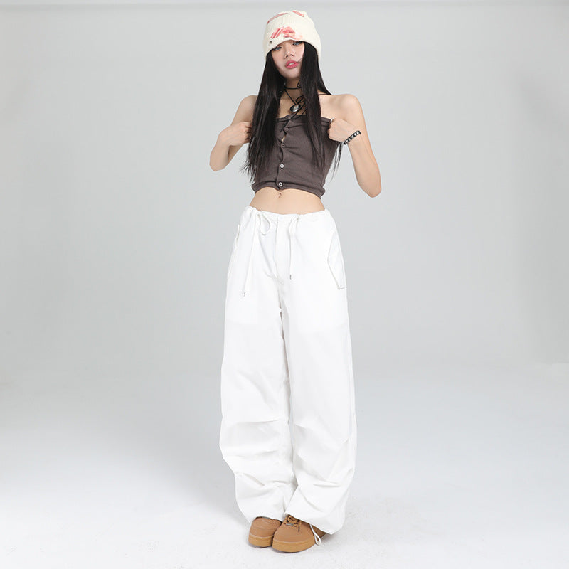 White Wide-Leg Overalls Women's New Summer  Thin Straight Loose High Waist Drooping Slimming Casual Pants
