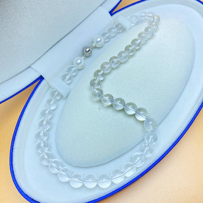 vakkv S925 Silver Natural White Crystal Necklace round Beads Light Luxury Good Goods Wholesale Fashion Jewelry Brand Join Stitching Pearl