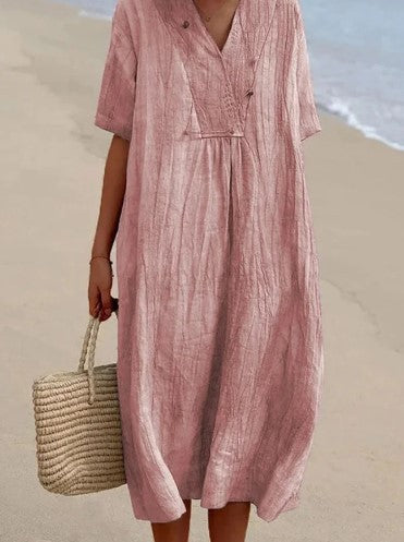 In Stock 4045# Women's Solid Color Cotton and Linen Dress