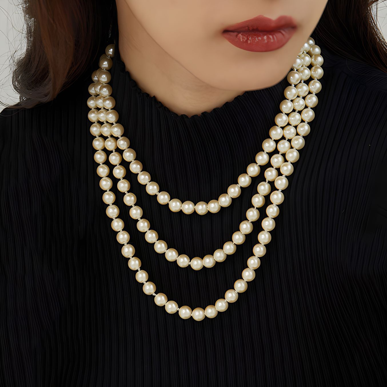 vakkv Vintage Pearl Necklace for Women Elegant Graceful Classic Style Double-Layer Clavicle Chain Simple All-Matching Long Sweater Chain Accessories