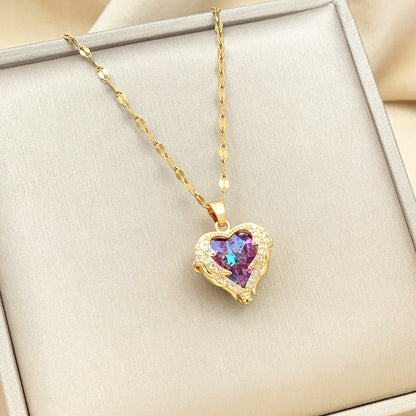 VAKKV Colorful Ocean Heart Pendant Titanium Steel Necklace Female Korean Style Light Luxury Girlfriends Girlfriend Clavicle Chain Jewelry Factory Wholesale