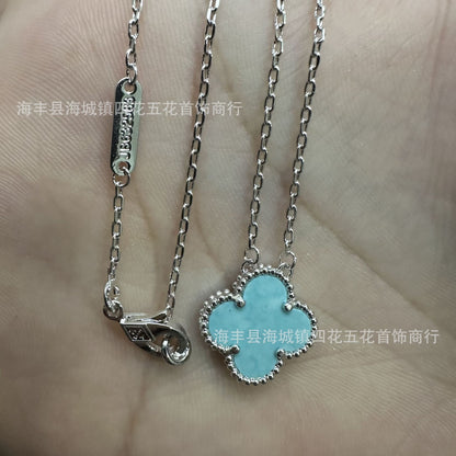 High Version V Gold NOVEMBER'S Clover Necklace Single Flower Natural Fritillary Agate Pendant Double-Sided Clover Clavicle Chain