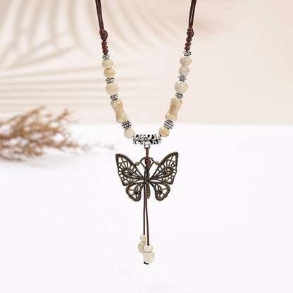 vakkv  Noble Butterfly Ethnic Style Ceramic Long Sweater Chain Women's Ancient Style Ornaments Retro Chinese Style Butterfly Necklace Wholesale