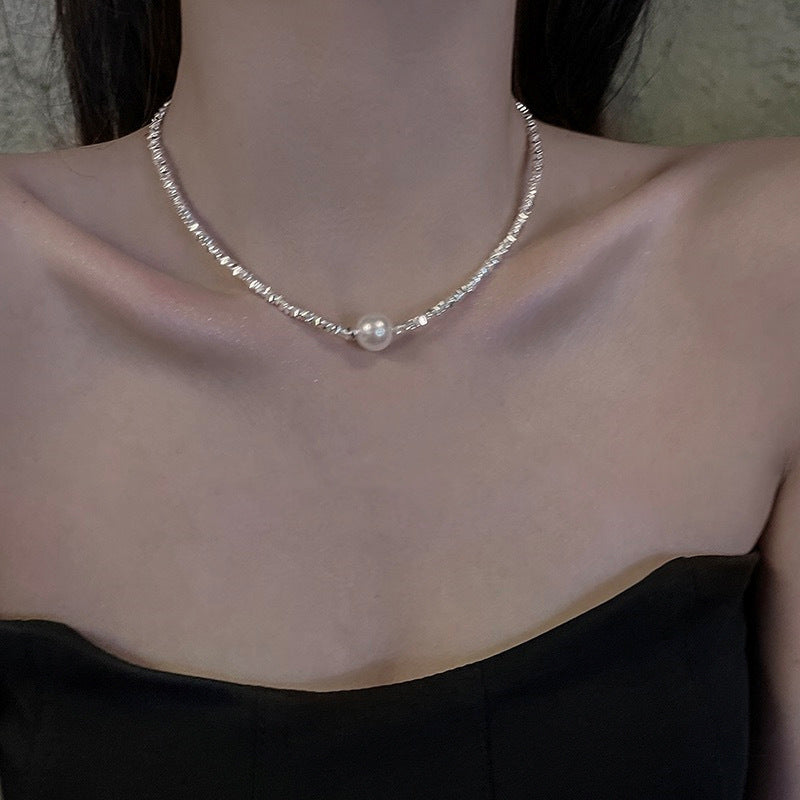 Irregular Small Pieces of Silver Pearl Pendant Necklace Women's Advanced Design Clavicle Chain Simple and Light Luxury Temperament Necklace