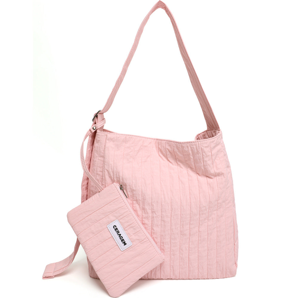 Summer New Cross-Border Bag Pleated Underarm Bag Tote Bag Korean Style Canvas Bag Large Capacity Shoulder Bag for Women