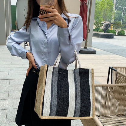 Cross-Border  New Large Capacity Tote Bag Fashion Stripe Trendy Women's Canvas Underarm Shoulder Bag Wholesale