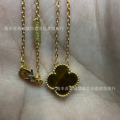 High Version V Gold NOVEMBER'S Clover Necklace Single Flower Natural Fritillary Agate Pendant Double-Sided Clover Clavicle Chain