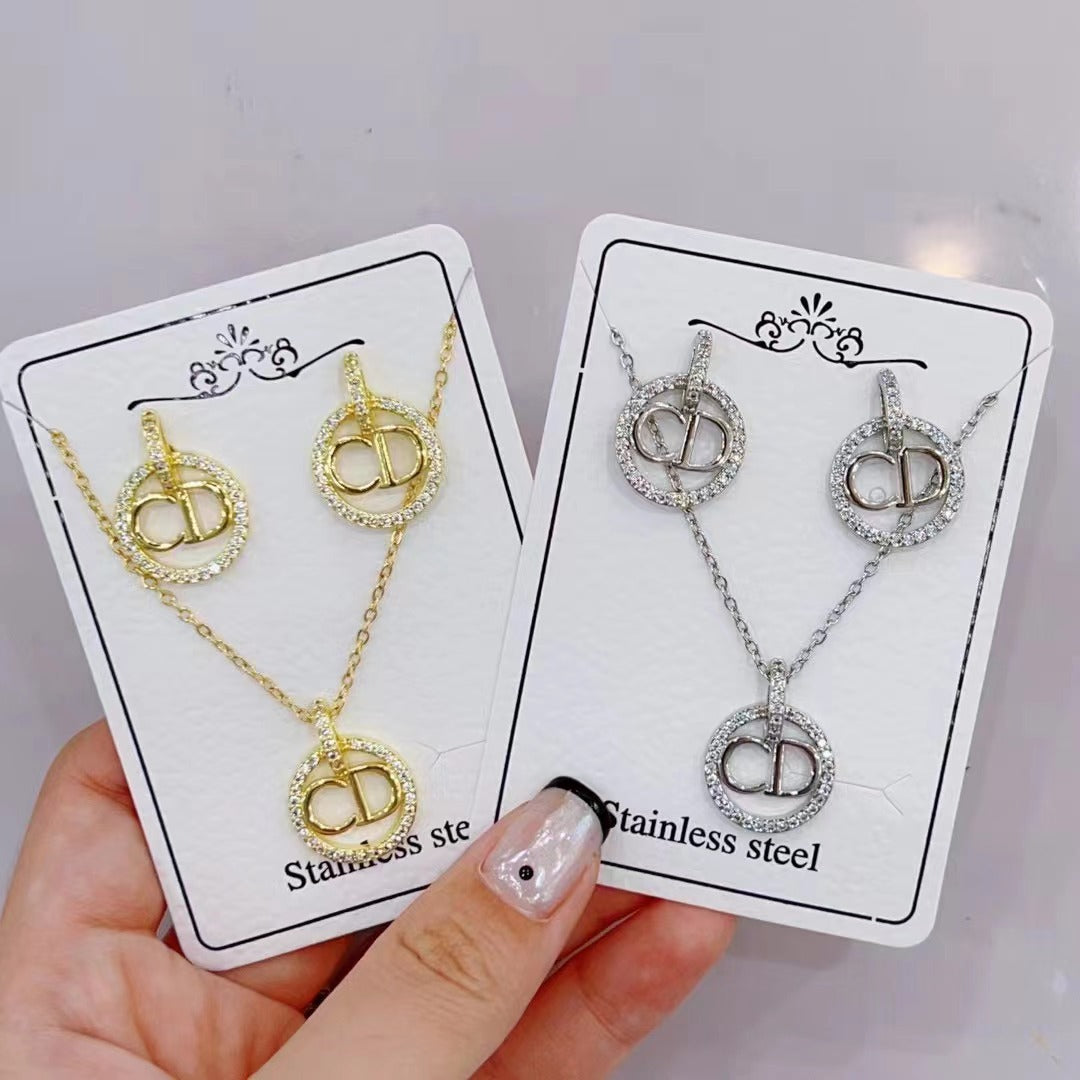 vakkv Cross-Border Hot  Diamond Necklace and Earrings Suite HOTan NEWn Simple Versatile Clavicle Chain Factory Wholesale Direct Wholesale