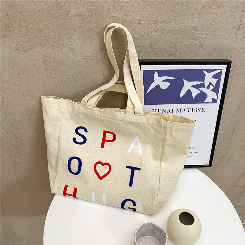 South Korea Idle Style Large Capacity Canvas Bag Women's Men's Shoulder Ins Canvas Bag Handbag All-Matching Harajuku Ulzzang