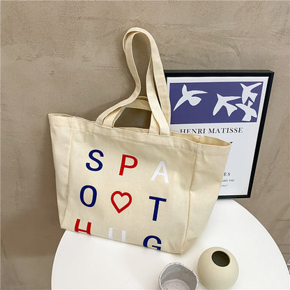 South Korea Idle Style Large Capacity Canvas Bag Women's Men's Shoulder Ins Canvas Bag Handbag All-Matching Harajuku Ulzzang