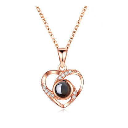 925 Silver Love Projection Necklace Female Heart-Shaped 100 Languages I Love You Clavicle Chain Factory Wholesale One Piece Dropshipping