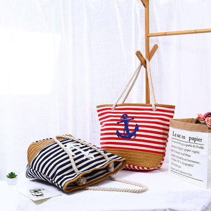 Exclusive for Cross-Border Casual Fashion Beach Bag Factory Direct Sales Summer Large Capacity SATINE Striped Beach Bag