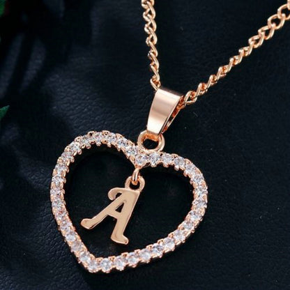 In Stock Direct Selling Exclusive for Cross-Border Letter Necklace 26 Letter Heart-Shaped Zircon Necklace Jewelry Love Heart Pendant Necklace