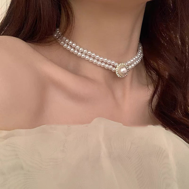 Ni Ni Same Style Pearl Necklace for Women Light Luxury Temperament High-Grade Clavicle Chain  New Popular Niche Necklace