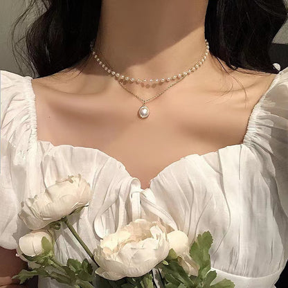 vakkv HOT, NEW, Japan and South Korea Retro Simple Fashion Necklace Special-Interest Design Double Layer Short Pearl Necklace Women's Necklace Gift