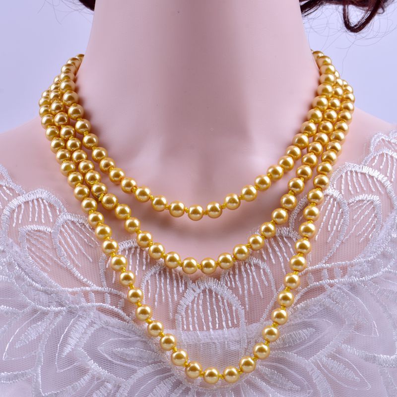 VAKKV European and American Fashion Glass Imitation Pearl Necklace Women's Simple Knot Multi-Layer Long Sweater Chain Clothing Accessories Wholesale