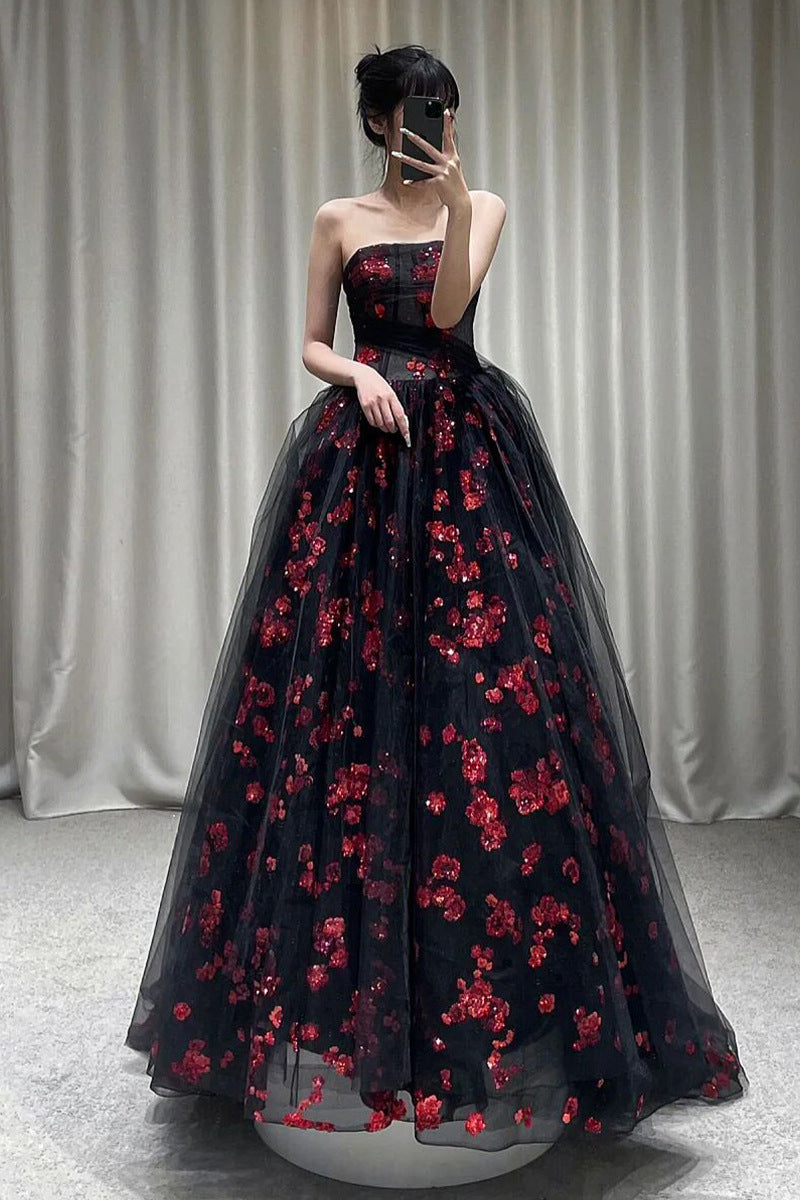 VSKKV Black Lace Embroidered Evening Dress for Women  New High-End Affordable Luxury Niche Engagement Wedding Toast Dress Bride