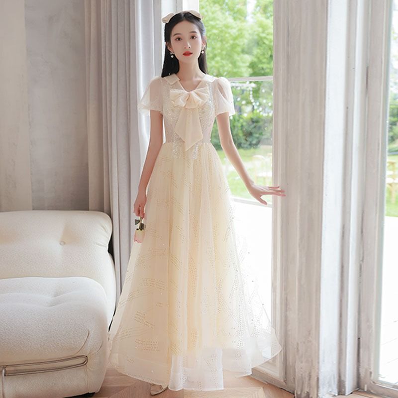 VAKKV  Banquet Evening Dress Female 18-Year-Old Adult High-End Temperament Art Exam Music Student Senior Sense Graduation Host Dress