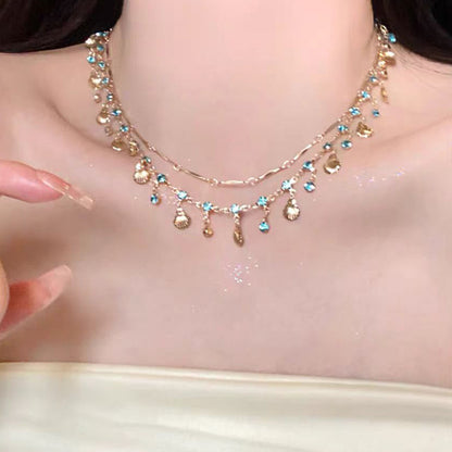 Retro Double-Layer Twin Necklace Women's Light Luxury Creative Niche European and American Personalized Clavicle Chain High-Grade Accessories New Fashion