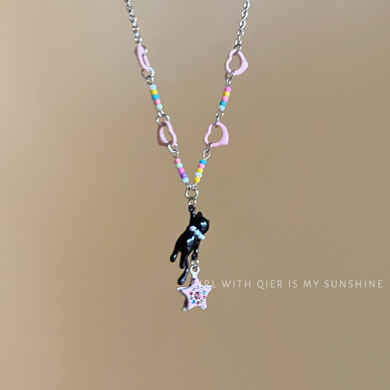 vakkv In Stock Aunt Kitten Pink XINGX Pendant Necklace Y2g Hot Girl Cute Wild Design Sweet Cool Clavicle Chain