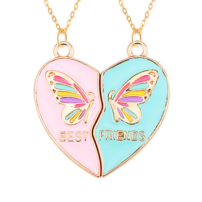 Cross-Border Hot Selling BFF Good Friend Necklace Magnet Suction Love Necklace Butterfly Rainbow Stitching 1 Set Besties Necklace