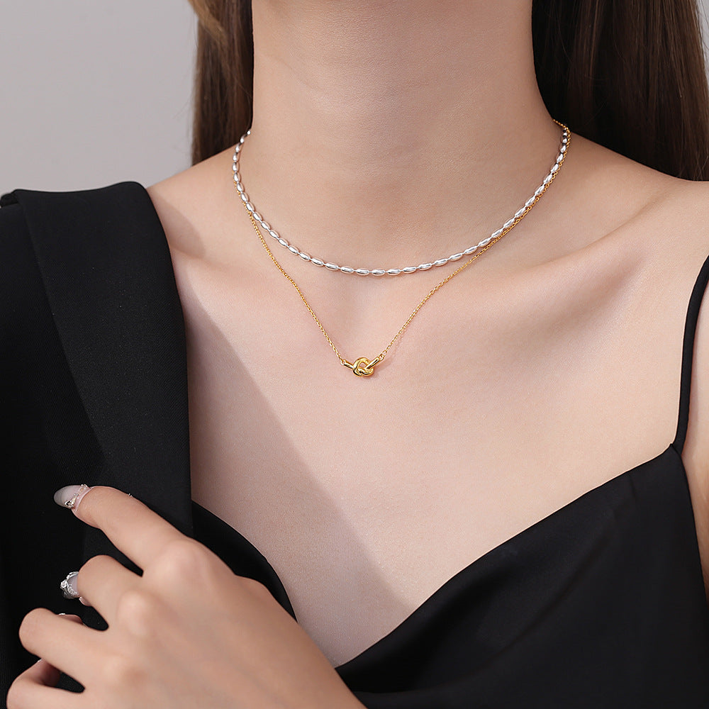 S925 Sterling Silver Simple Special-Interest Design South Korea Ins Knotted Winding Necklace Female Clavicle Korean Style Chain Snake Bone