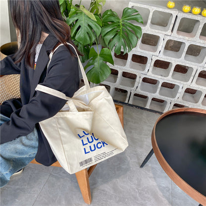 South Korea Idle Style Large Capacity Canvas Bag Women's Men's Shoulder Ins Canvas Bag Handbag All-Matching Harajuku Ulzzang