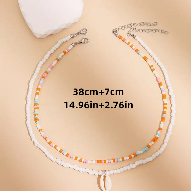 vakkv  Hot Sale Clavicle Chain Multi-Layer Accessories Women's Bohemian Style Bead Shell Pendant Necklace