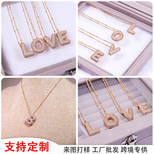 Cross-Border Hot Metal Necklace  Hot Sale Love Letters Do Not Fade Ornament Female Niche High Sense Customization